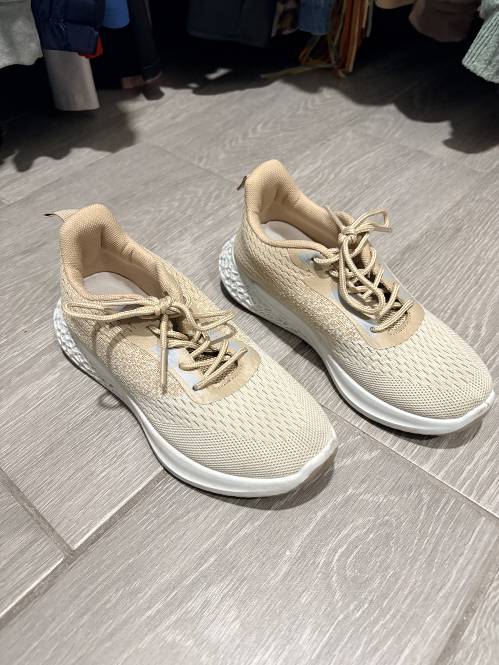 Light Beige Knit Women's Athletic Sneakers